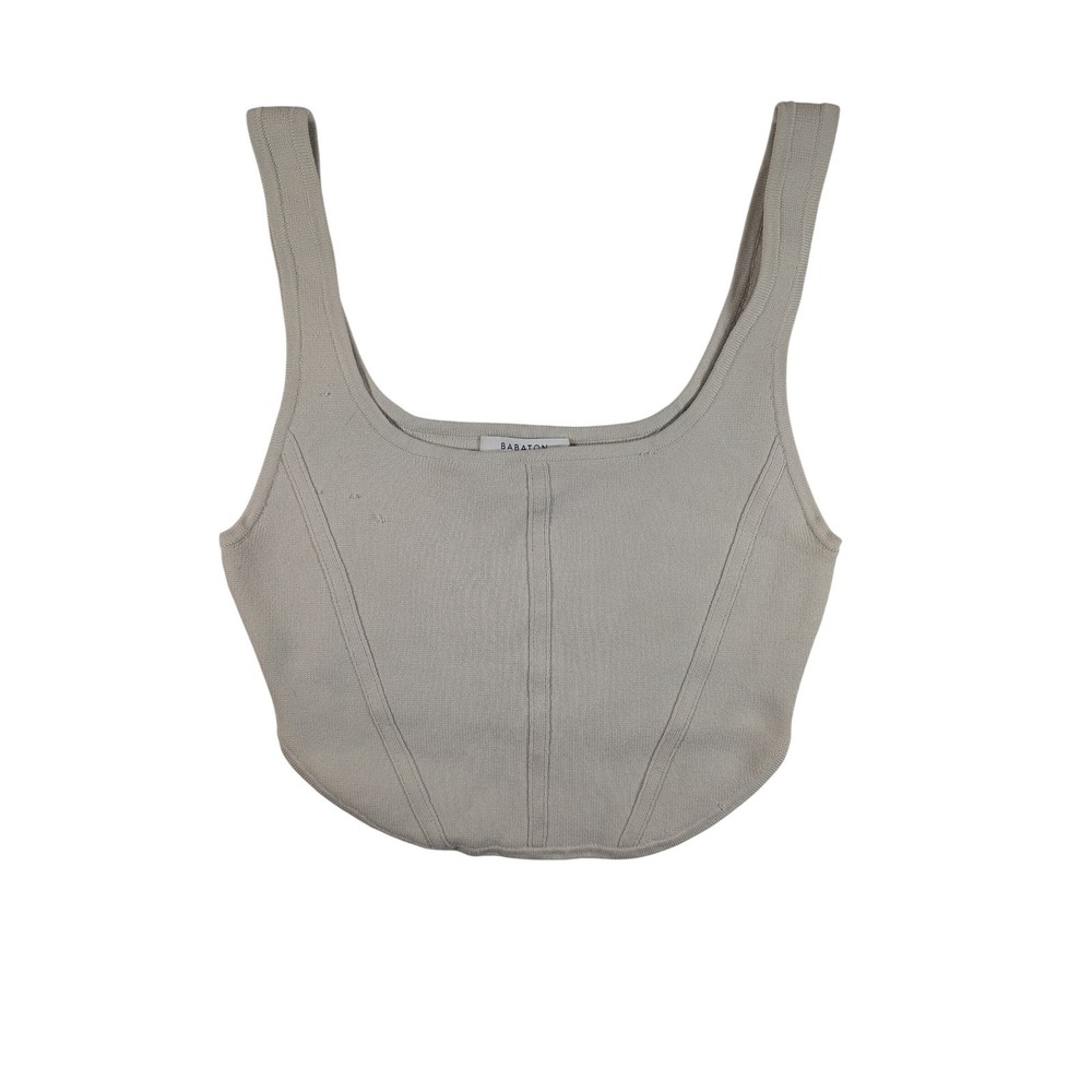 Babaton Sculpt Knit Corset Top Beige Square Neck Cropped Tank M